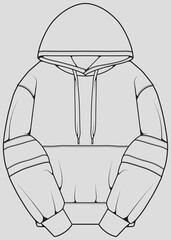 Wall Mural - Hoodie oversized outline drawing vector, hoodie oversized in a sketch style, trainers template outline, vector Illustration
