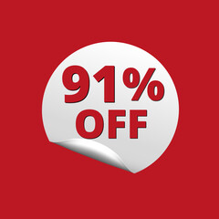 91% off with red background and white sticker at amazing discount sale