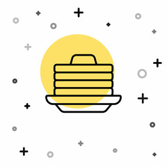 Sticker - Black line Stack of pancakes with honey icon isolated on white background. Breakfast concept. Random dynamic shapes. Vector