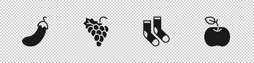 Wall Mural - Set Eggplant, Grape fruit, Socks and Apple icon. Vector