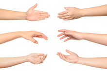 Set Of Woman Hands Gesture Isolated On White Background