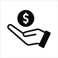 Wall Mural - save money icon, salary money, invest finance, hand holding dollar, line symbol on white background.