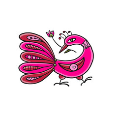Poster - Pink magic bird isolated on white. Art for your design