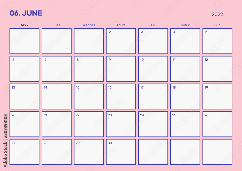 June 2022 cute design digital and printable calendar template ...