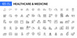 © yasnaten - 65 Healthcare, hospital and medicine icons. Doctors, human organs, ambulance, insurance etc. Pixel perfect, editable stroke line art.