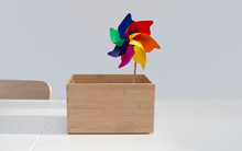Pinwheel In Wooden Box, Front View