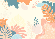 Design Banner Frame Flower Spring Background With Beautiful. Flower Background For Design. Colorful Background With Tropical Plants. Place For Your Text.