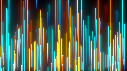 Poster - Bright neon lines. Retro colorful wallpaper. Computer generated 3d render