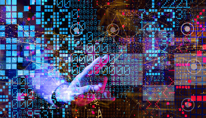 Aufkleber - Neural network 3D illustration. Big data and cybersecurity