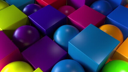 Poster - Colorful cubes and spheres. Computer generated 3d render