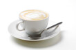 © Aratchaporn - Cappuccino coffee in white coffee cup with saucer and spoon