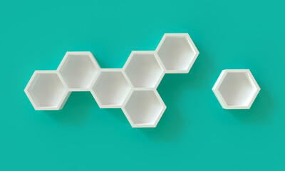 Poster - Volumetric hexagons on a green background as a template for infographics