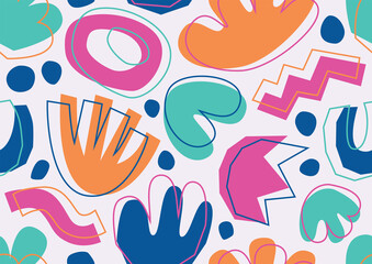 Wall Mural - various modern free form shapes and doodle objects seamless pattern. trendy contemporary pattern.