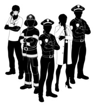 Silhouette Emergency Services Worker Team People