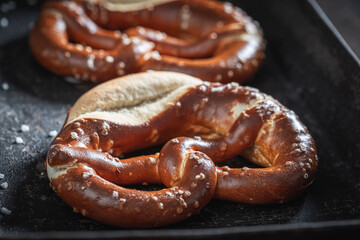 Salty and delicious pretzels as a snack for beer.