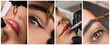 © New Africa - Collage with different photos of women undergoing permanent makeup procedures. Banner design