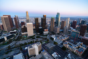 Sticker - The downtown Los Angeles California and the city traffic at dusk