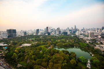 Wall Mural - Beautiful top view of the skyline of Bangkok with Lumphini Park