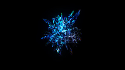 Poster - Particles splashes. Abstract backround. Glowing neon particle explosion. Blue color.