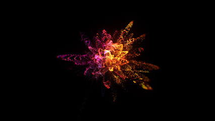 Poster - Particles splashes. Abstract backround. Glowing neon particle explosion. Orange and pink color.