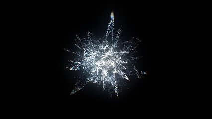 Poster - Particles splashes. Abstract backround. Glowing neon particle explosion. White color.