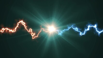 Wall Mural - electric discharge collision. blue and red impulse shock energy explosion. flash lightning effect is