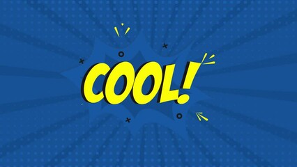 Fototapete - A comic strip cartoon animation, with the word Cool appearing. Blue and halftone background, star shape effect