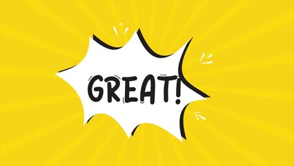 Leinwandbilder - A comic strip cartoon animation, with the word Great appearing. Yellow and halftone background, star shape effect