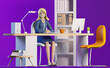 Leinwandbild Motiv Successful business woman in her office working. 3D rendering illustration business concept