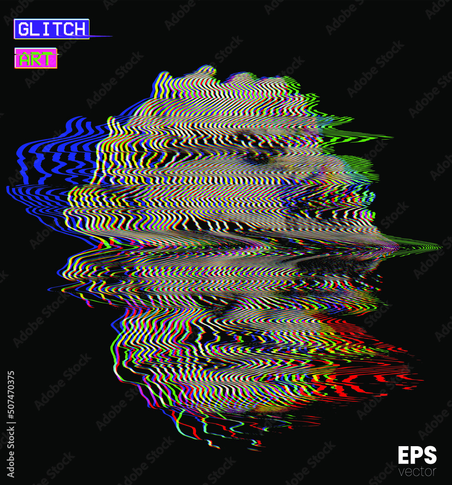 Vector glitch art in RGB offset colored oscillator line halftone ...