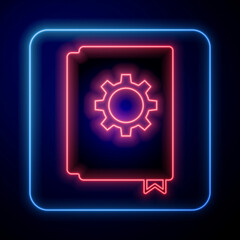 Poster - Glowing neon User manual icon isolated on black background. User guide book. Instruction sign. Read before use. Vector
