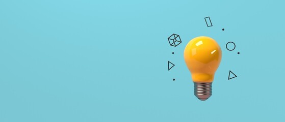 Poster - Light bulb with flying geometric shapes - 3D render