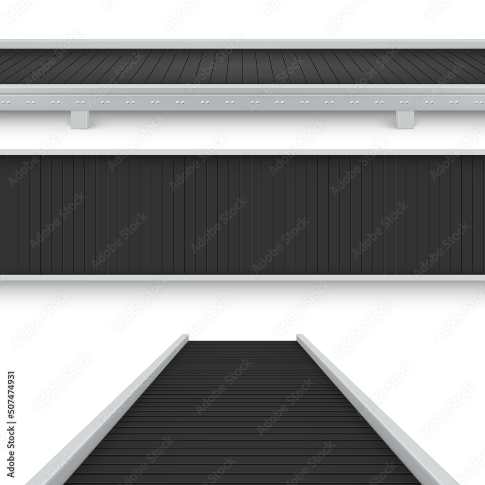 Collection realistic conveyor belt top front side view vector ...