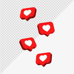 Wall Mural - 3d love like icon in modern glossy speech bubble for social media notifications icons - favorite heart bubbles social network reactions