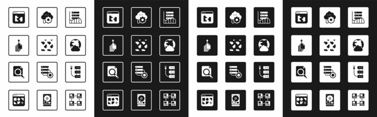 Poster - Set Server, Data, Web Hosting, stream, export, Broken file, Social network, Cloud technology data transfer, and Search concept with folder icon. Vector