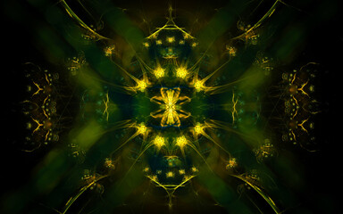Aufkleber - abstract illustration of a computer generated fantastic emblem in various shapes and shades on a black background for use in symbology, signs for digital design and graphics