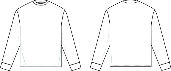 Long sleeve t-shirt flat technical drawing illustration short sleeve blank streetwear mock-up template for design and tech pack men unisex women