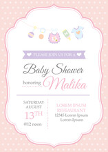 Classic Baby Girl Shower Invitation Template With Baby Toys