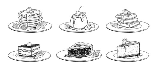 Wall Mural - Sketch illustrations set of desserts and cakes