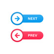 © icons gate - next and previous buttons with arrow right left icon in modern label banner. back prev and next button, arrows direction button