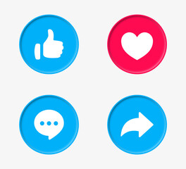 Poster - 3d social media notification icons, Like love comment share buttons in 3d modern style, Thumb up and heart icon. like, forward, comment repost icon