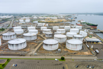 Wall Mural - Petroleum industry of crude oil storage tanks terminal for petroleum products at the refinery an aerial view