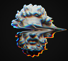 Concept Illustration 3D Rendering Of White Marble Classical Head Sculpture Of Bearded Old Man With RGB Offset Color Glitch Corrupted Deformation And Isolated On Black Background.