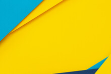 Abstract Color Papers Geometry Flat Lay Composition Background With Blue And Yellow Tones