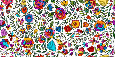 Sticker - Floral Garden. Spring concept Background. Seamless pattern for your design.