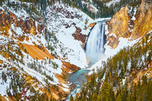 Grand Canyon Of Yellowstone Showcasing Upper Falls In Winter