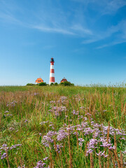 Wall Mural - westerheversand lighthouse in summer, westerhever, nordfriesland, schleswig-holstein, germany