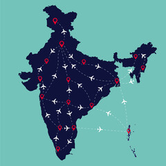 Indian Air Route in the India Map vector illustration