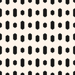 Abstract geometric seamless pattern. Black and white vector background. Simple ornament with hexagons, diamond shapes. Stylish monochrome graphic texture. Repeat design for decor, fabric, wallpapers