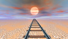 3d Rendering Fantasy Landscape Railroad Track To The Distance